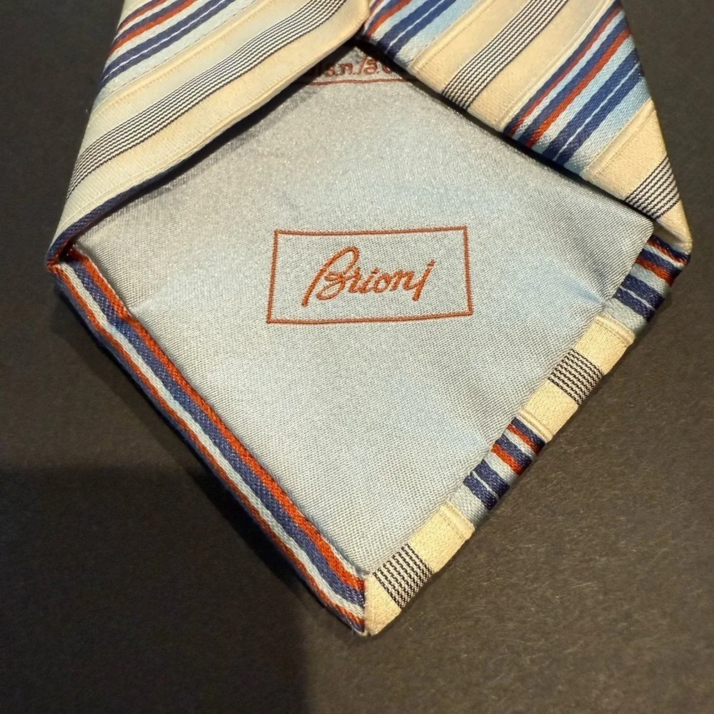 Brioni Multicolor Striped Silk Tie with Brioni metal tag